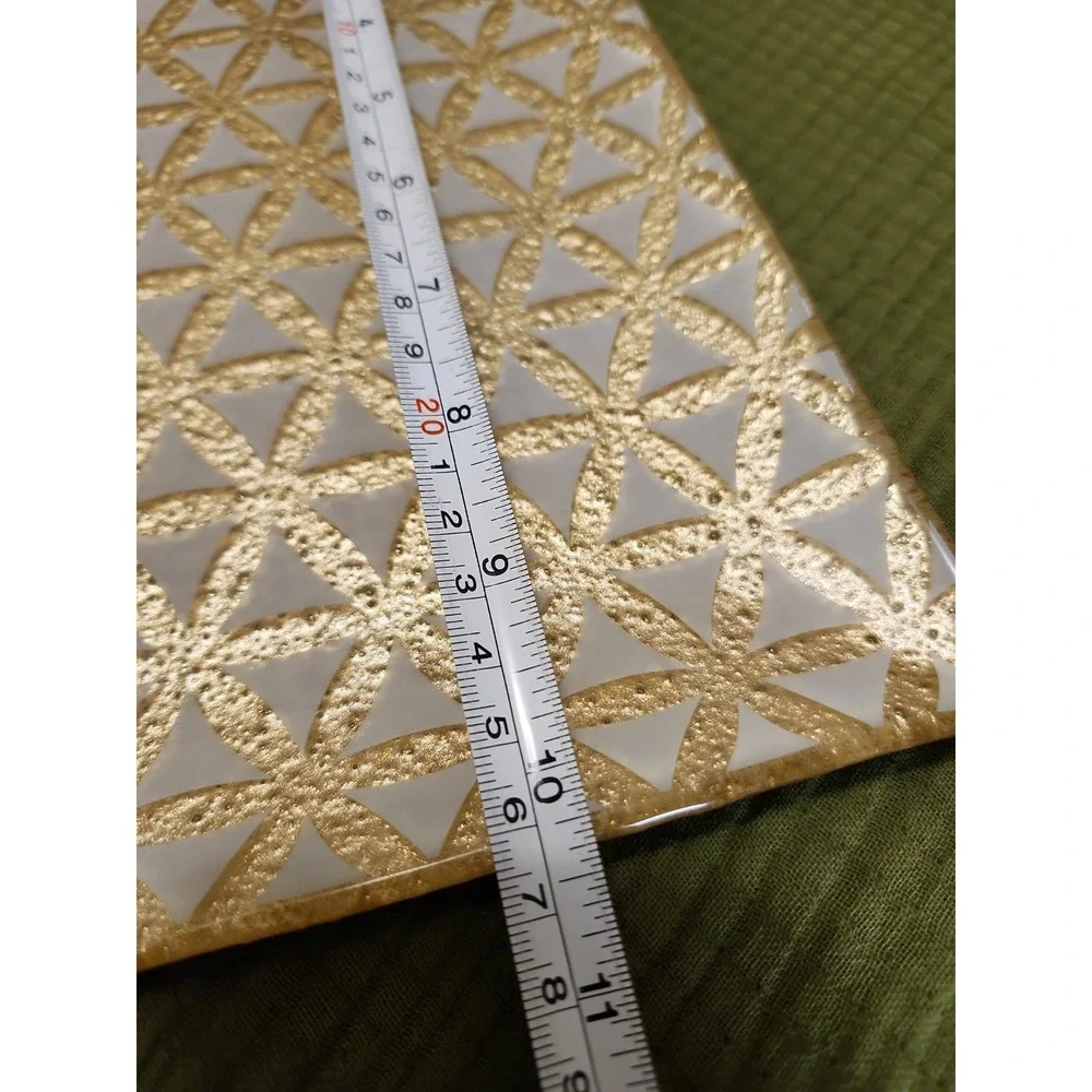 Reverse Painted Gold Geometric Glass Vanity Tray 10x6 Flower of Life Design